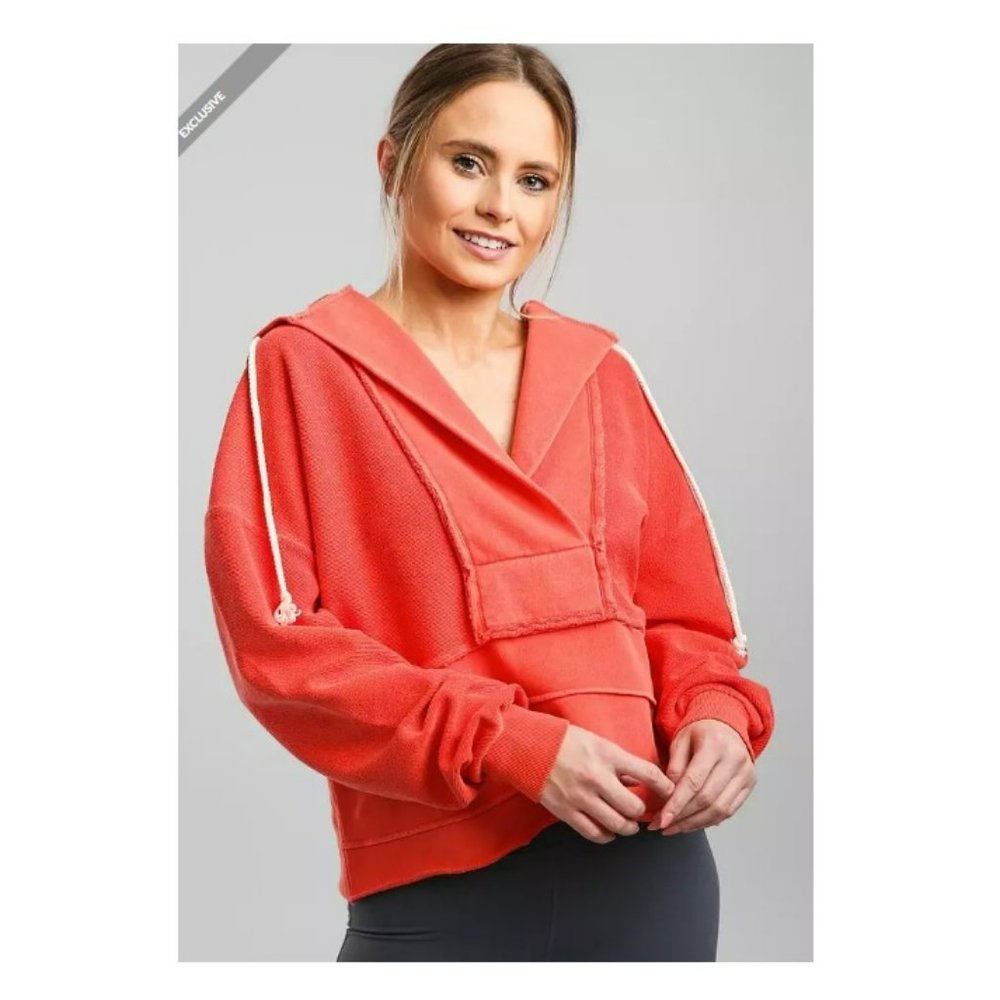 BKE Core Reverse Pieced French Terry Active Hoodie Sz M Longsleeve Coral Sweater